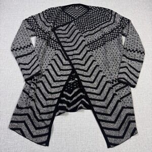 SmartWool Cardigan Sweater Womens Large Gray V-Neck Open Geometric Wool Blend